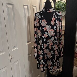 Kaari Blue Black Floral Long Sleeve Dress